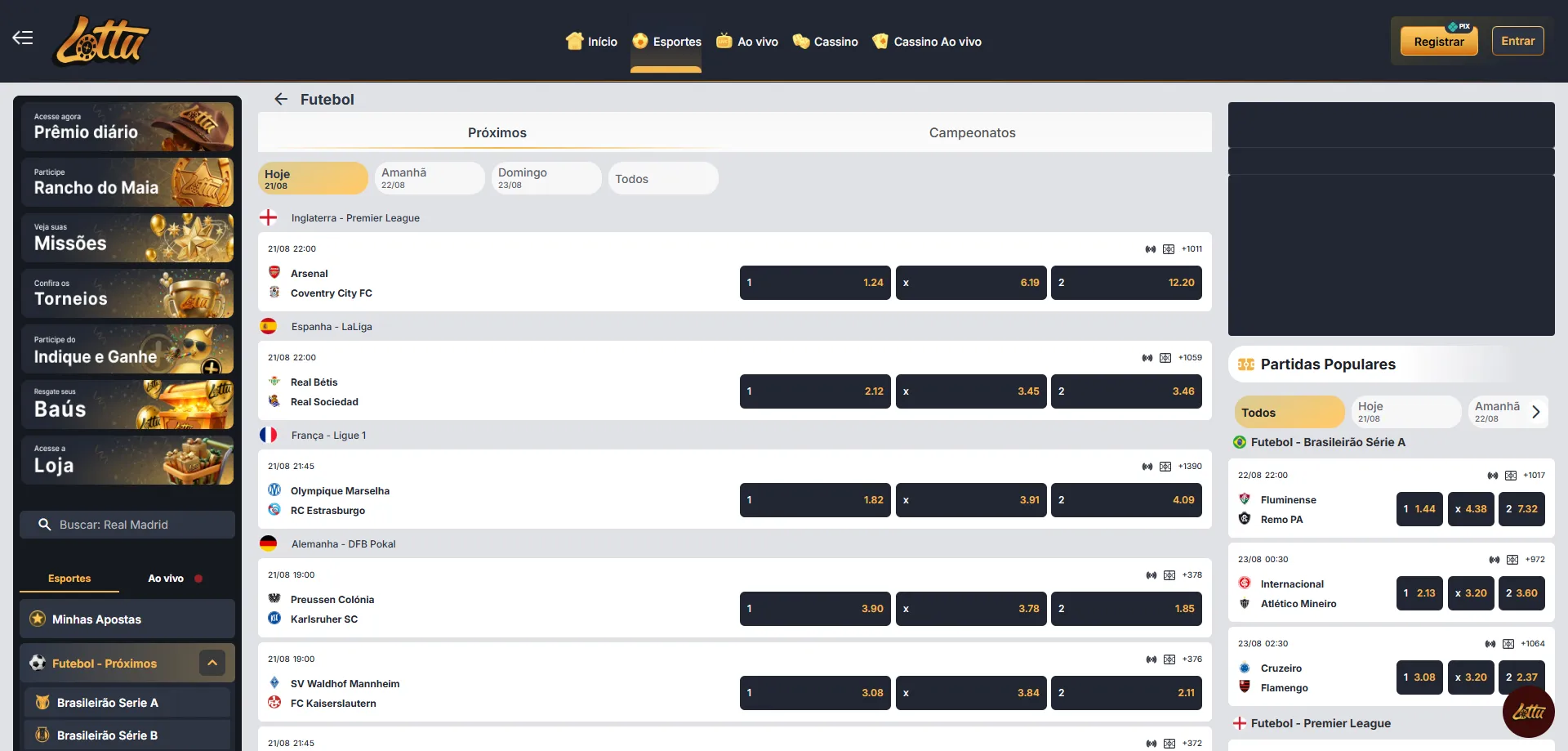 Apostas esportivas na Lotus Bet BR — futebol, tênis e muito mais